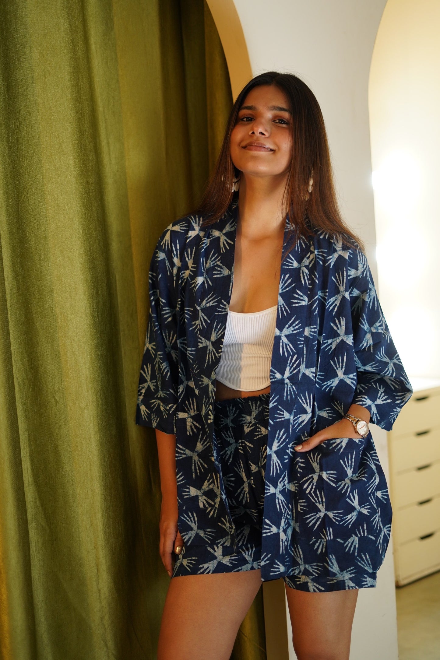 Navy Shrug and Shorts Set