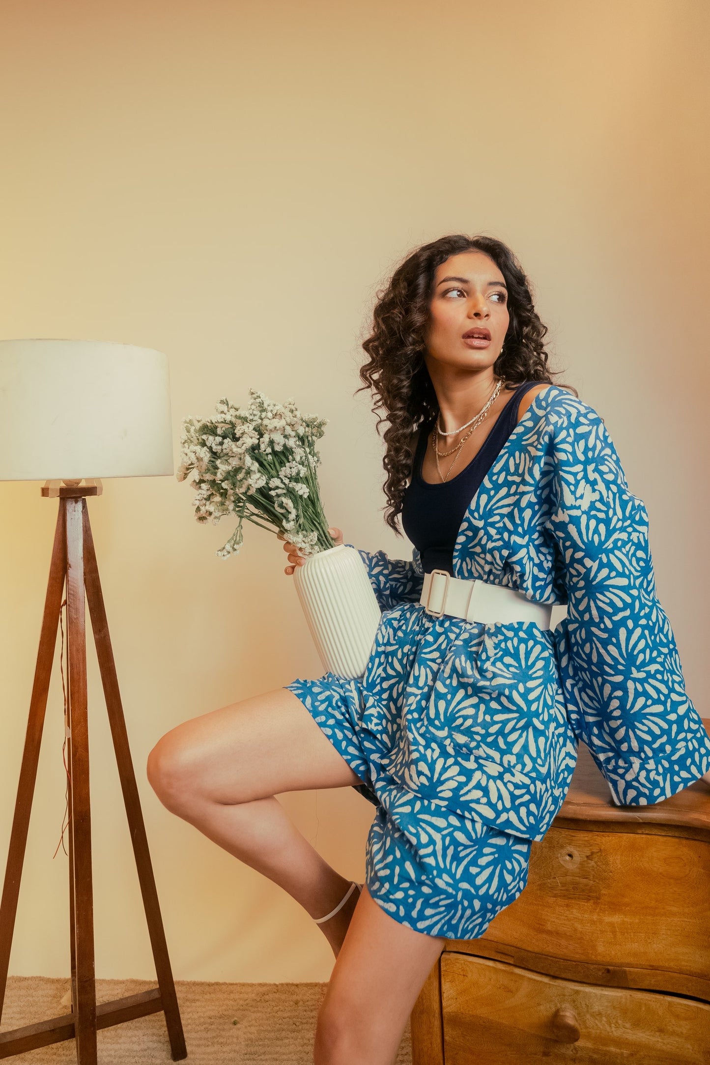 Blue Rose Shrug and Shorts Set
