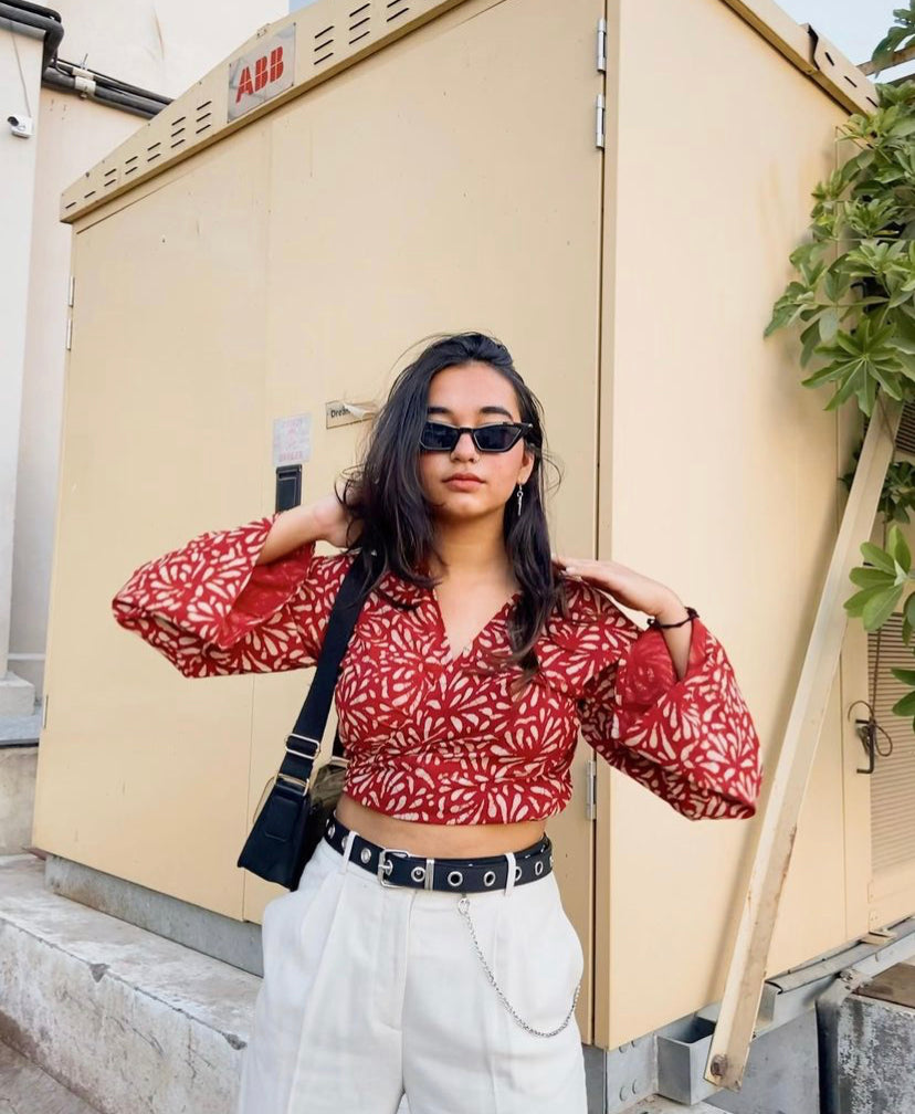 Red Rose Wrap Top