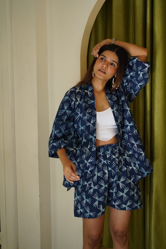 Navy Shrug and Shorts Set