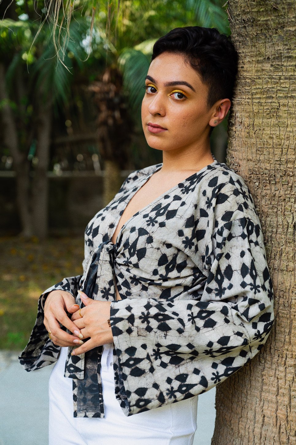 Earthy Batik Wrap Top